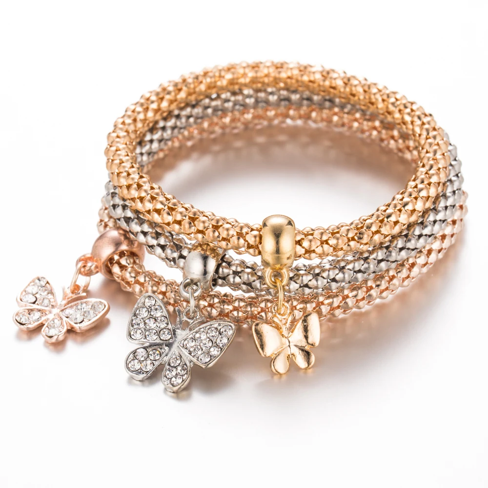 Classics 3Ps Unisex Fashion Elastic Rhinestones Cute Butterfly Pendant