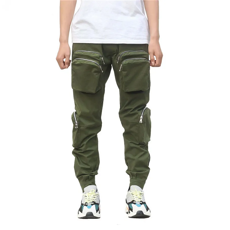 DERMSPE 2019 Fashion hip hop pants men Solid color Multiple zipper pocket male trousers Casual man street pants Sweatpants