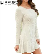 NIBESSER Women Casual Spring Dress Lady long Sleeve Crewneck Jumper Thin Casual Knitted Sweater Mini Dress Vestidos Mujer 2018