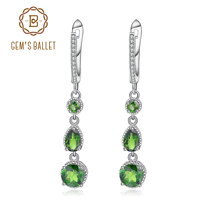 

GEM'S BALLET Natural Chrome Diopside Gemstone Drop Earrings Genuine 925 Sterling Silver Green Earrings Fine Jewelry For Women