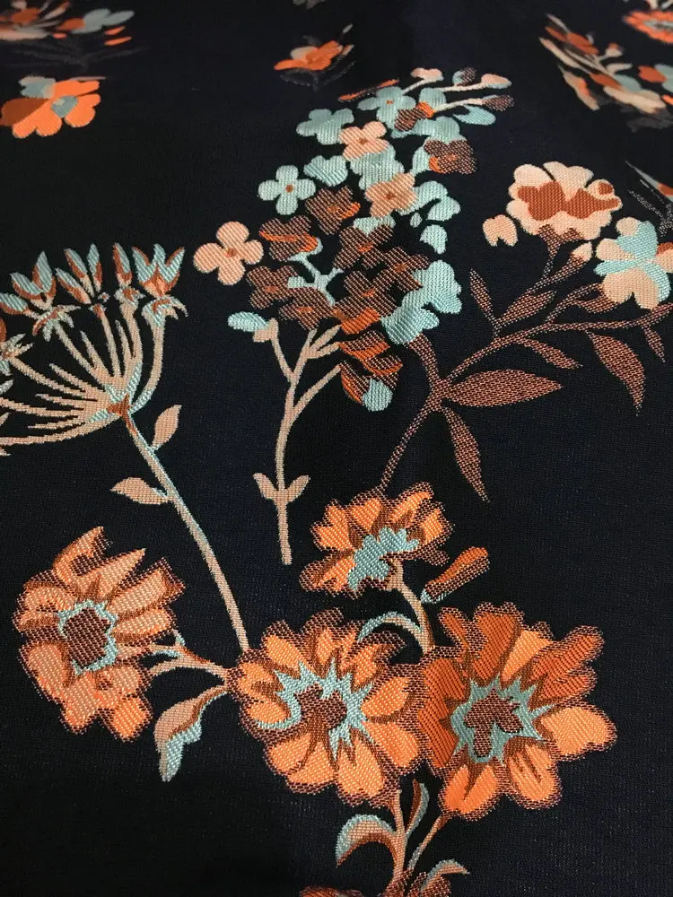 Темно синяя парча жаккардовая атласная ткань женское платье пальто tissu полиэстер