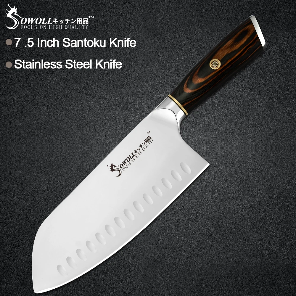 Online Sowoll 7,5 pulgadas cuchillo de cocina de acero inoxidable mango de madera de Color cuchillo Santoku hueso carne pescado herramienta de cocina