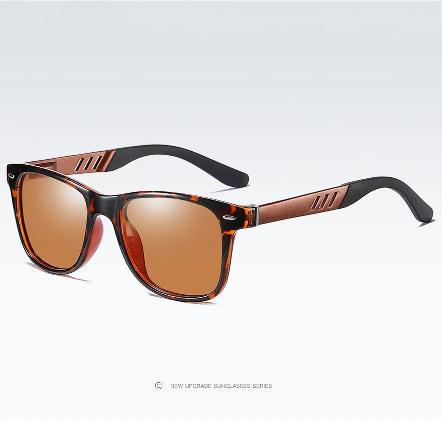 Дизайнерские алюминиевые TR90 Классические поляризованные солнцезащитные очки для мужчин и женщин, солнцезащитные очки с квадратной оправой для вождения, мужские очки, UV400 лучи, Gafas De Sol - Цвет линз: leopard brown