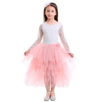 

Fashion Wedding Bridesmaid Dress for Kids V Back Lace Tulle Ball Gown Long Dress Formal Princess Party Kids Dresses for Girls