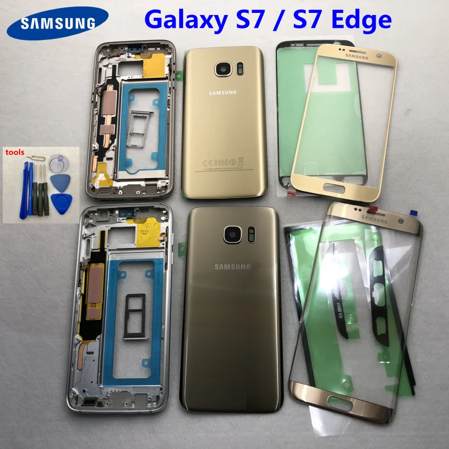 S7 средняя рамка Задняя крышка батареи для samsung Galaxy G930F G935F G930FD G935FD S7 Edge Полный Корпус с сенсорным стеклянным объективом