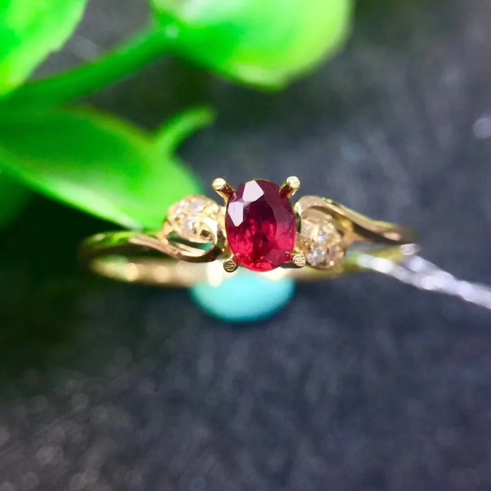 18K Yellow Gold Wedding Ring Natural ruby ring Free shipping Natural