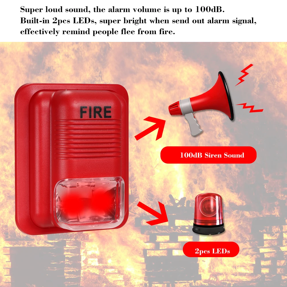 

Fire Alarm Warning Strobe Siren Horn Sound & Strobe Alert Security System for Home Office Hotel Restaurant
