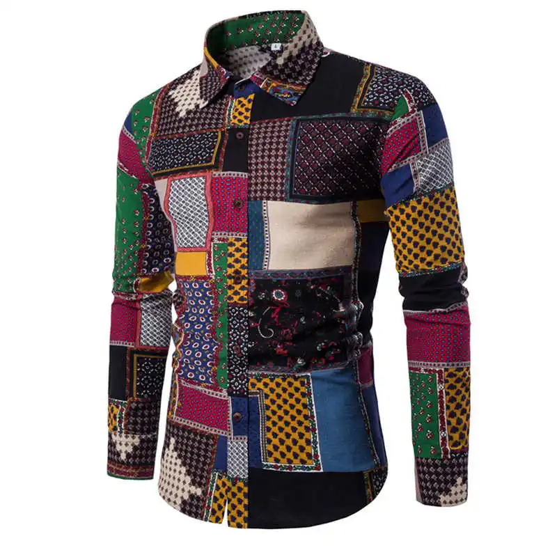 

2019 Clothing Fashion Male Shirt Flax Dress Shirts Slim Fit Turn-Down Men Long Sleeve Shirt Mens Hawaiian Shirt Big Sizes
