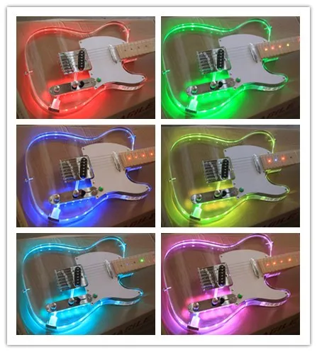 

Wholesale factory custom 6 strings Acrylic body electric guitar with golden hardware,white pickguard,can be changed