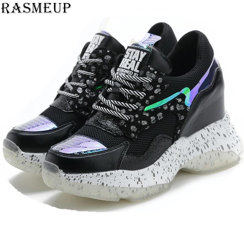 

RASMEUP Women Chunky Street Sneakers Thick Soled Increased Women's Sneaker 2019 Spring Breathable Woman Shoes Lady Footwear