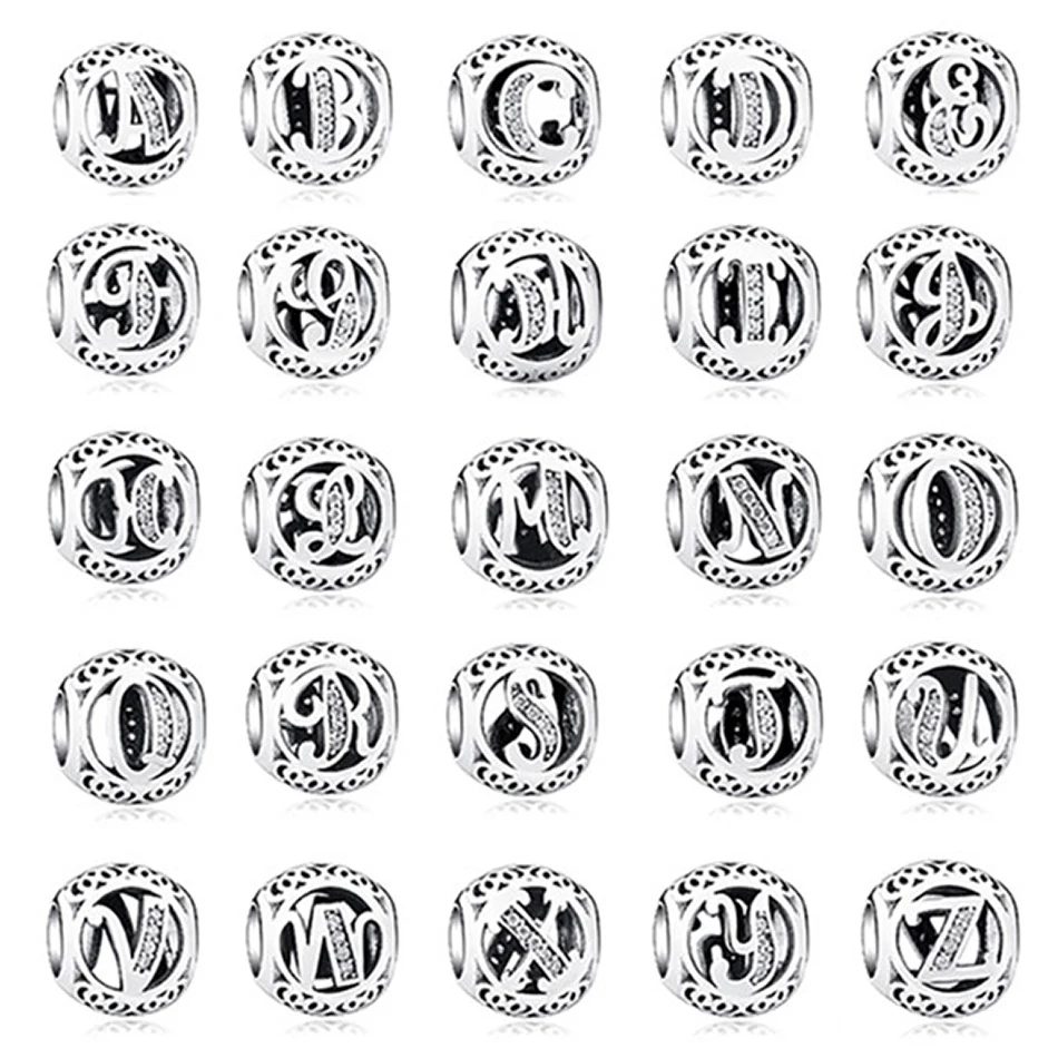 ELESHE Authentic 925 Sterling Silver Alphabet Letter Beads Charms Fit European Charm Original Bracelets DIY Jewelry | Украшения и