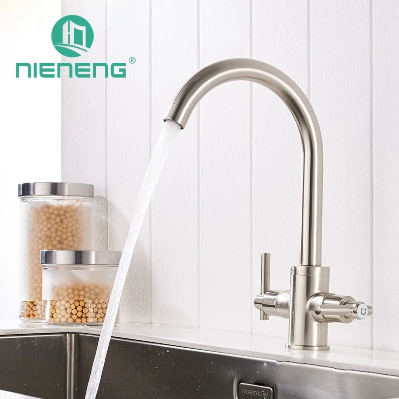 

Nieneng Design 360 Rotating pedal faucet Chrome Silver Double Handle Swivel Kitchen Sink Mixer Tap Kitchen Faucet ICD60318