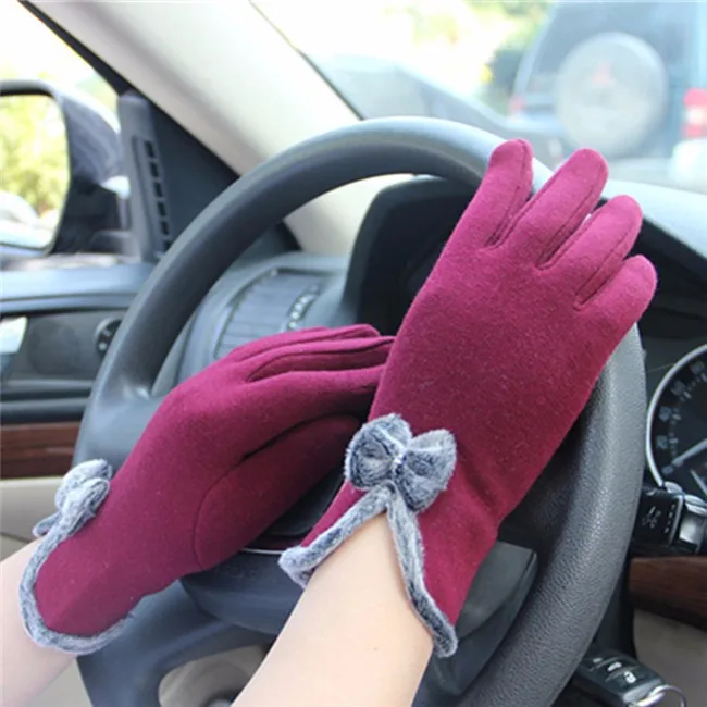 Полный Палец Смартфон сенсорные GlovesBow теплая шерсть мягкая Экран сенсорные перчатки женские Для женщин перчатки, зимние перчатки