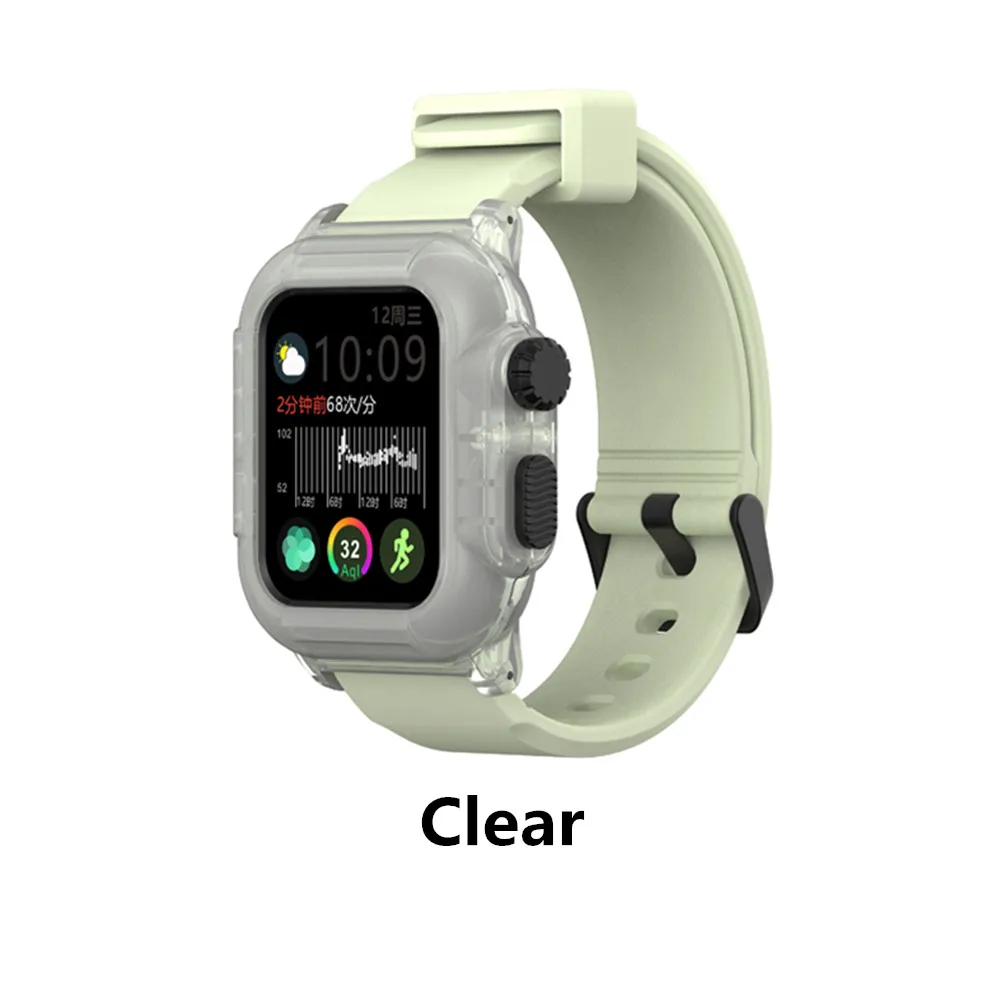 Совместим с Apple Watch Series 5 4 40 мм/44 мм/Series 3 42 мм водонепроницаемый чехол с силиконовым ремешком для часов - Цвет ремешка: Clear