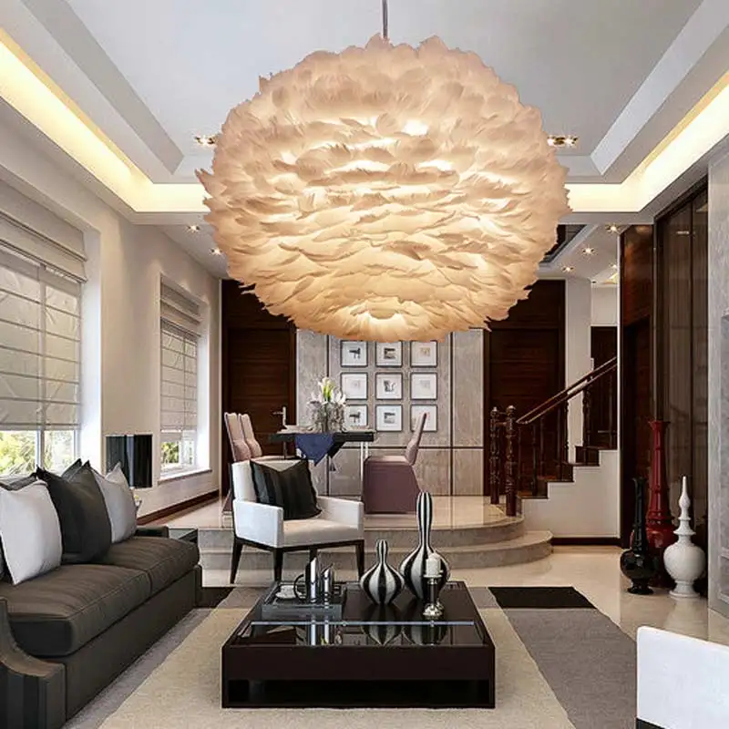 

Nordic Design Pendant Light White Feather Hanging Lamp Modern Dinning Room Kitchen Loft Decor Home Lighting Fixtures 110-240V
