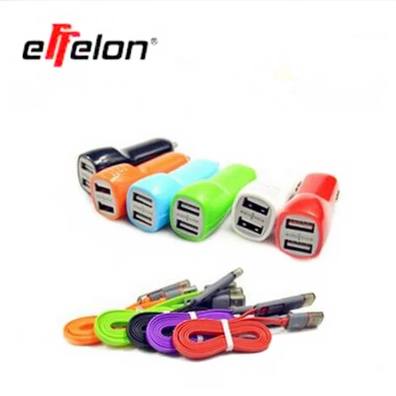effelon Universal Car charger Kit Real 2A 2 USB Port Car Charger Power Adapter + 2 in 1 Charging