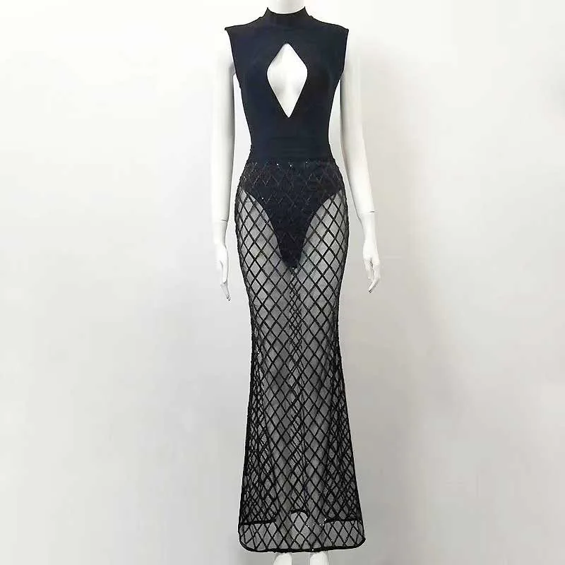 Новинка года платья для женщин Черный полые Slim fit Модные пикантные европейские и американские бандаж знаменитости для вечеринок платье(L2605