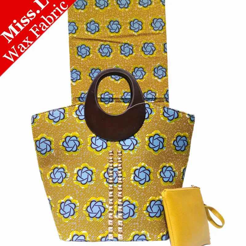 

New design africa wax bag set,high quality real wax hollandais fabric 6 yards with fashion woman's wax handbag,Free Shipping!