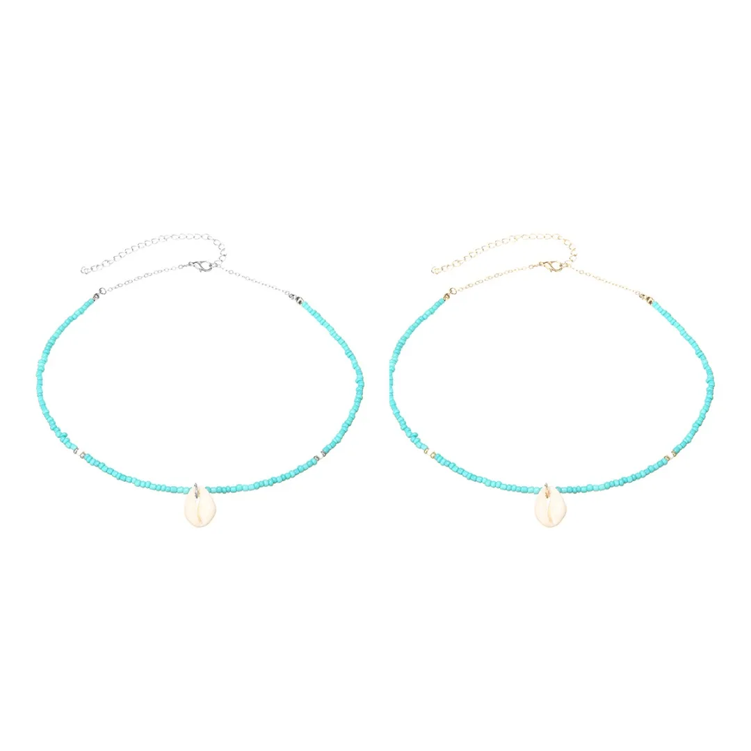 Natural Green Beads Beaded Choker Necklace For Women Girl Summer Beach Conch Sea Shell Pendant Silver Gold Chain Jewelry bijoux