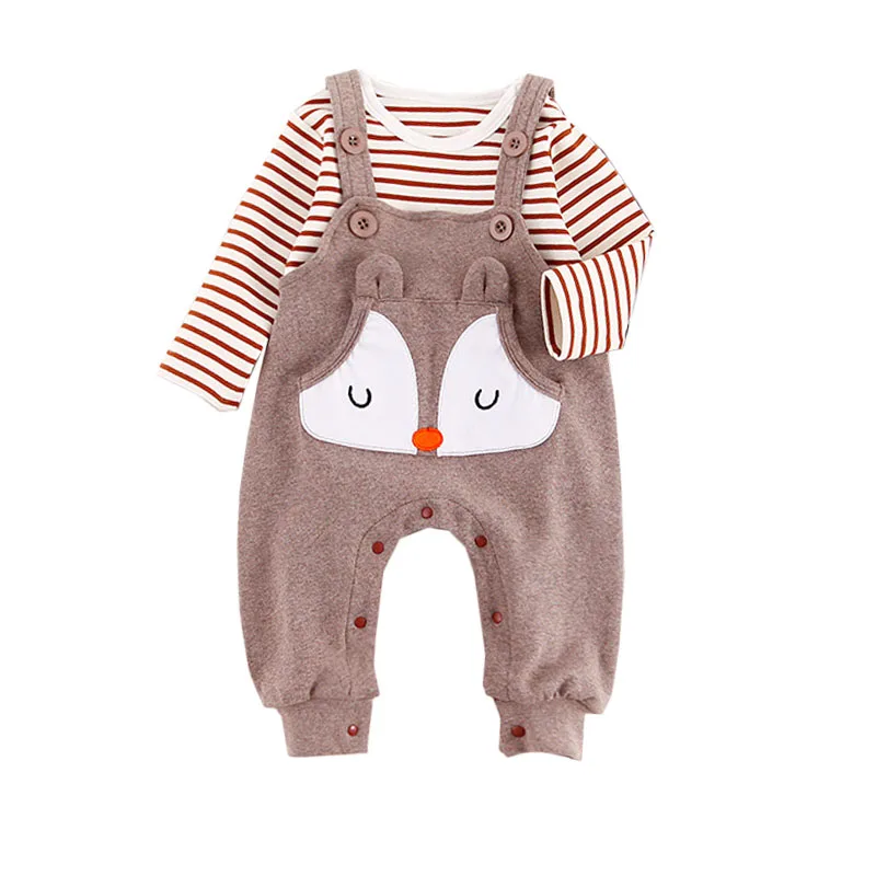 Fashion Newborn Infant Clothing Set Brown Toddler Romper Cotton Striped