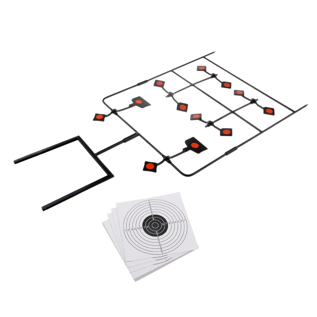 12-Plates Reset Shooting Target Spinner Target Metal Steel Auto Reset Target + 20 Paper Targets
