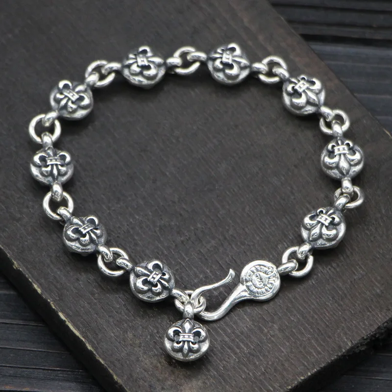 

Starfield S925 Sterling Silver Retro Thai Silver Anchor Army Flower Male Female Bracelets