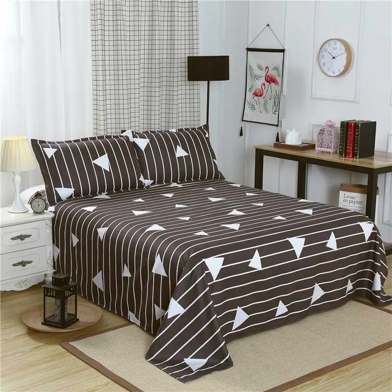 

Queen Size Bed Linen with Pillowcase Single Bed Sheet King Size Gray Color Geometric Flat Sheet Set for Bedroom Adults Bed Sheet