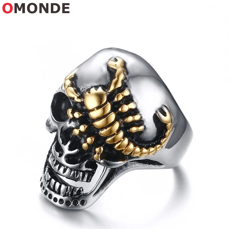Stainless Steel Biker Skull Ring Vintage Gold Scorpion Charms for Male Men Halloween Undead Punk Statement Jewelry Drop Shipping | Украшения