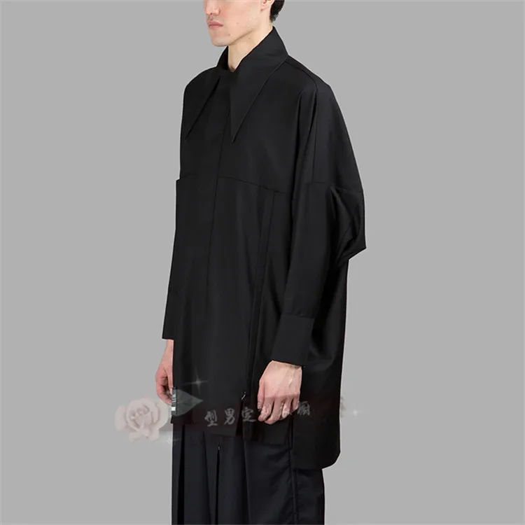 S-5XL! Весенняя и Летняя Повседневная Свободная рубашка остроконечный воротник рубашка с длинными рукавами Мужская однотонная верхняя одежда кардиган