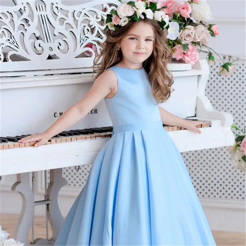 

New Arrivals Elegant Flower Girls Tulle Ball Gowns Girl Dresses Princess Party Wedding Gowns with Big Sash Special Pageant Dress