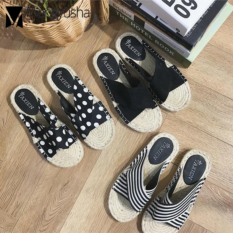 

cross-band straw rope knitted fisherman sandals women summer flat espadrilles handmade sewing gladiator sandals striped footwear