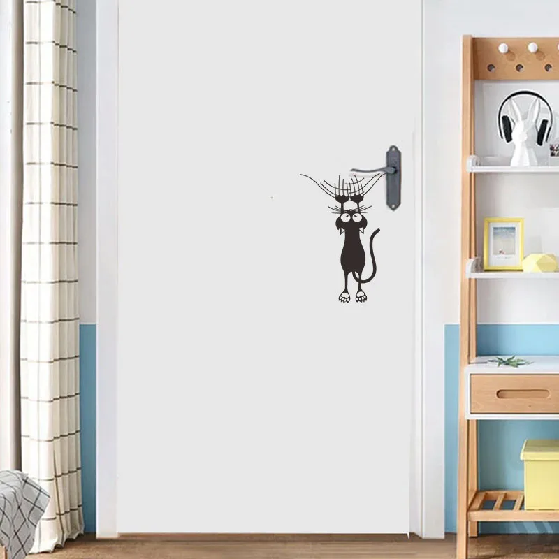 Мультфильм кошка скалолазание стены Края стены стикеры украшения дома для детской комнаты Фреска Искусство наклейки Животные двери Стикеры s обои