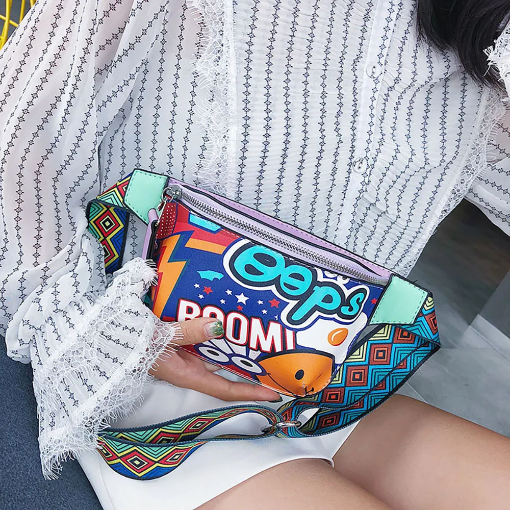 Женская нагрудная сумка с принтом граффити, широкая сумка на плечо, поясная сумка для телефона, сумка-мессенджер