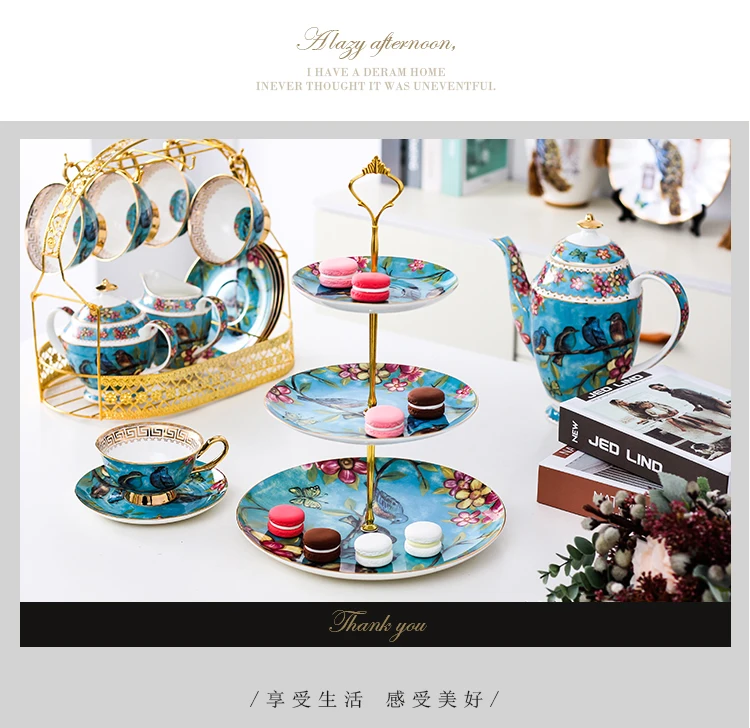 New Superior Luxury Floral and Birds Bone China Coffee Tea Cup Saucer Gold Plated Ceramic Porcelain Coffee Tea Gifts Box Sets