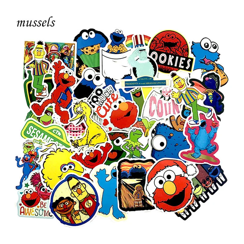 

50 Pcs/Set Sesame Street Graffiti Stickers For Laptop Skateboard Notebook Car Motorcycle Toy Car Styling PVC Waterproof Sticker