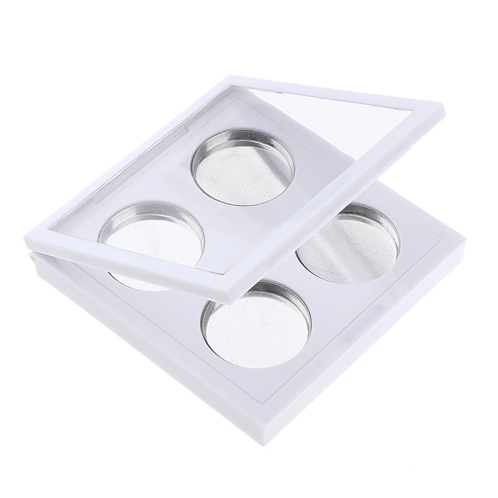 Clear Lid Empty 4 Slots Eyeshadow Lipstick Powder Box Case Cosmetic Packing Palette, Square 7.9x7.6x1.8cm
