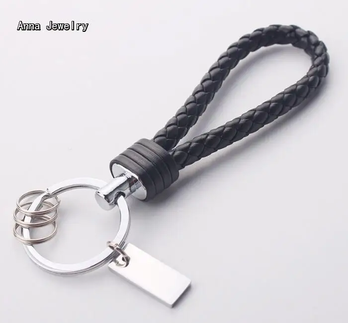 Precision Crafted Woven Leather Key Chain,Black Braided
