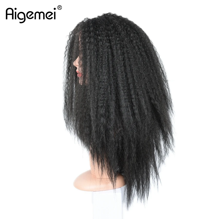 Aigemei Heat Resistant Lace Wig 18inch Top Quality Kinky Straight Synthetic Lace Front Wig