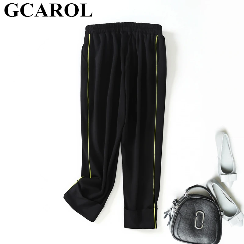 

GCAROL 2019 Early Spring Elastic Waist Ankle-Length Pants Side Stripe Fashion Casual Streetwear Pants Personality Trousers