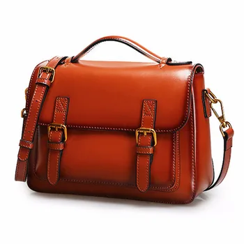 

Cow Leather Women Cross Body Top Handle Bag Classic casual fashion female bag Oil Wax leather Shoulder messenger bag Handbags