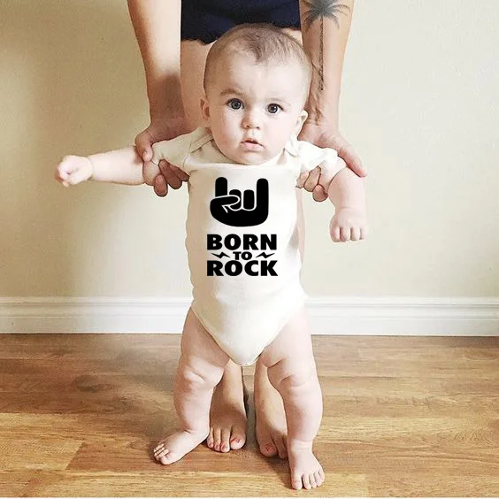 

Born To Rock White Cotton Short Sleeve Baby Bodysuit Baby Boys Girls Clothes Funny Baby Newborn Jumpsuit Babe Clothing