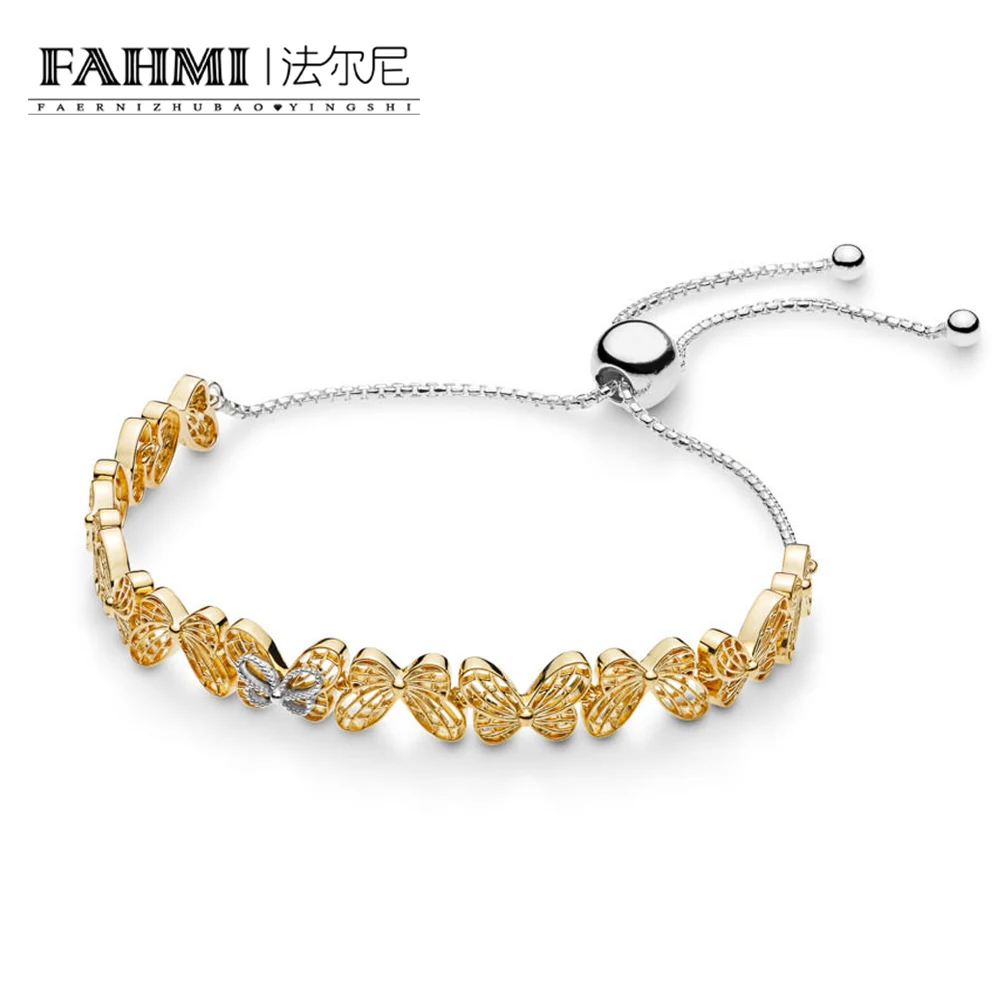 

FAHMI 100% 925 Sterling Silver New 2019 Spring 567957 Shine Openwork Butterflies Sliding Bracelet Original Women's Jewelry