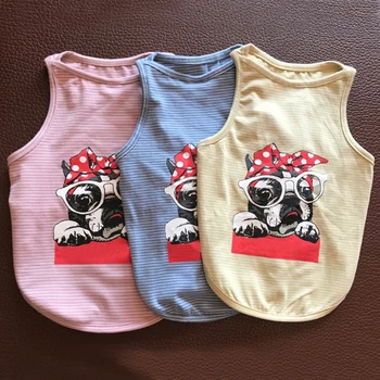 

Cotton French Bulldog Summer Cool Striped Vest Pet Dog Clothes Chihuahua Letter Printed Tshirt Pug Costume Dropshipping PC1292