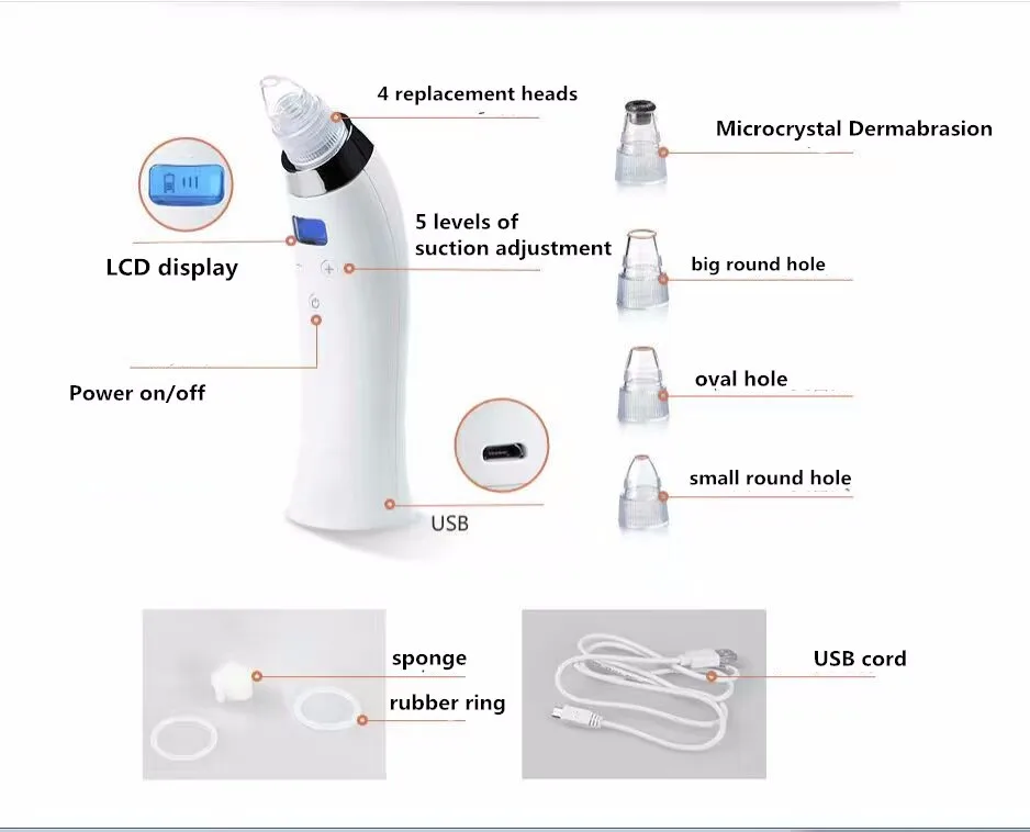 Rehargeable вакуум дермабразия удаления угрей глубокий кожи очистительные Красота машины для отбеливания кожи
