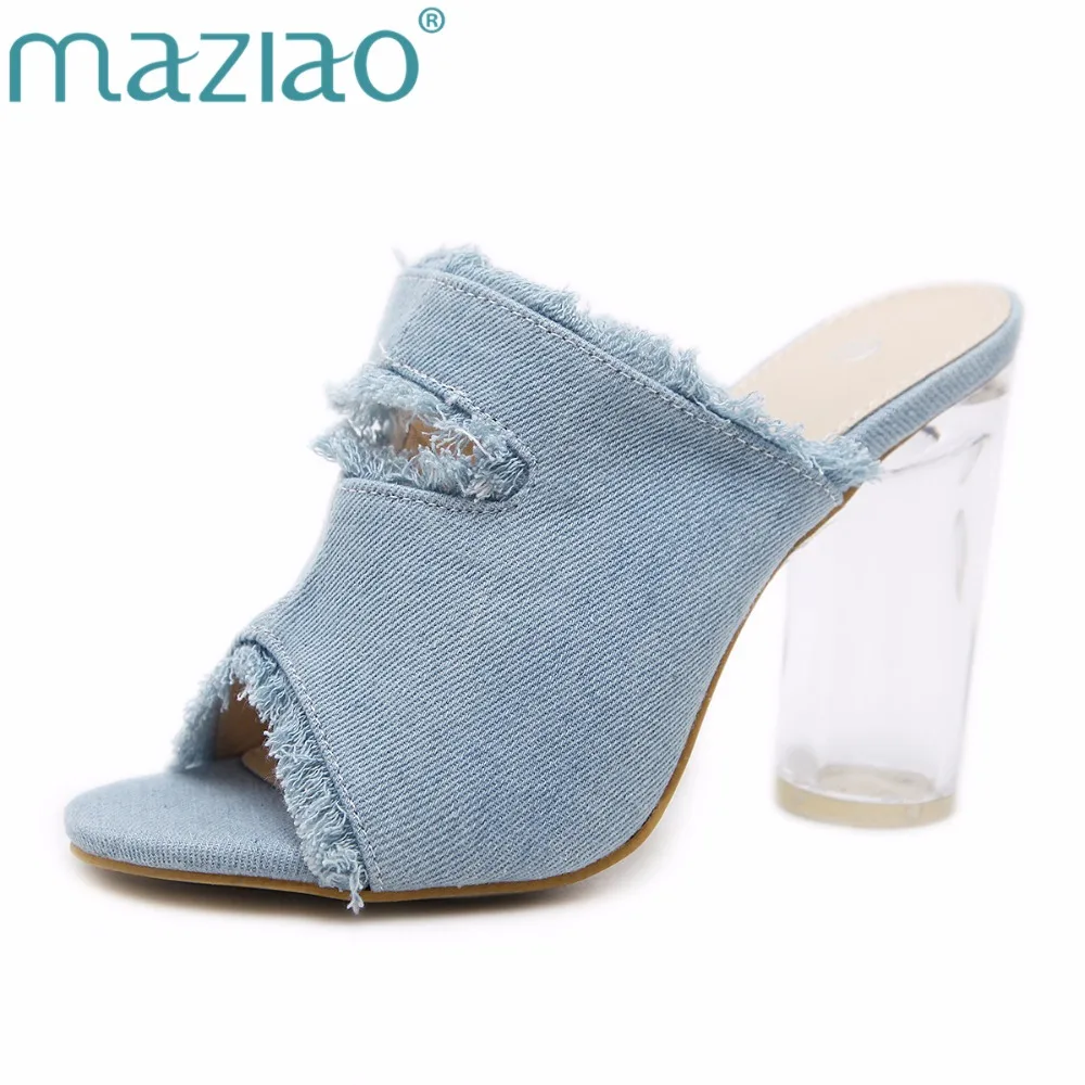 

MAZIAO female European station Fashion crystal heel Extra high heels transparent Open toe sandals Women's Shoes Big size 35-40