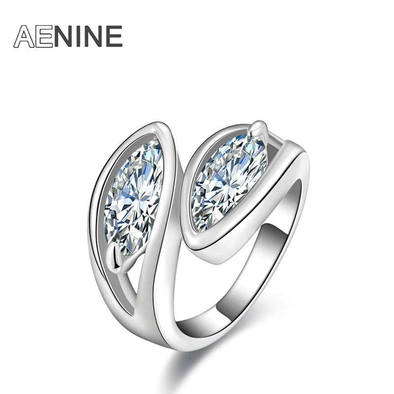 

AENINE Brand Luxury Rings Micro Double Cubic Zirconia Prism Shape Ring Silver Color Fashion Jewelry for Women R150590267P