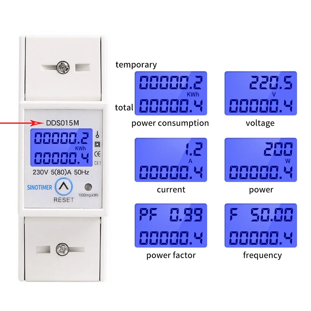 DDS015M 230 В Ватт метр и анализатор мощности с сбросом Многофункциональный Вольт Ампер Ватт метр Электрический измеритель потребления с сбросом