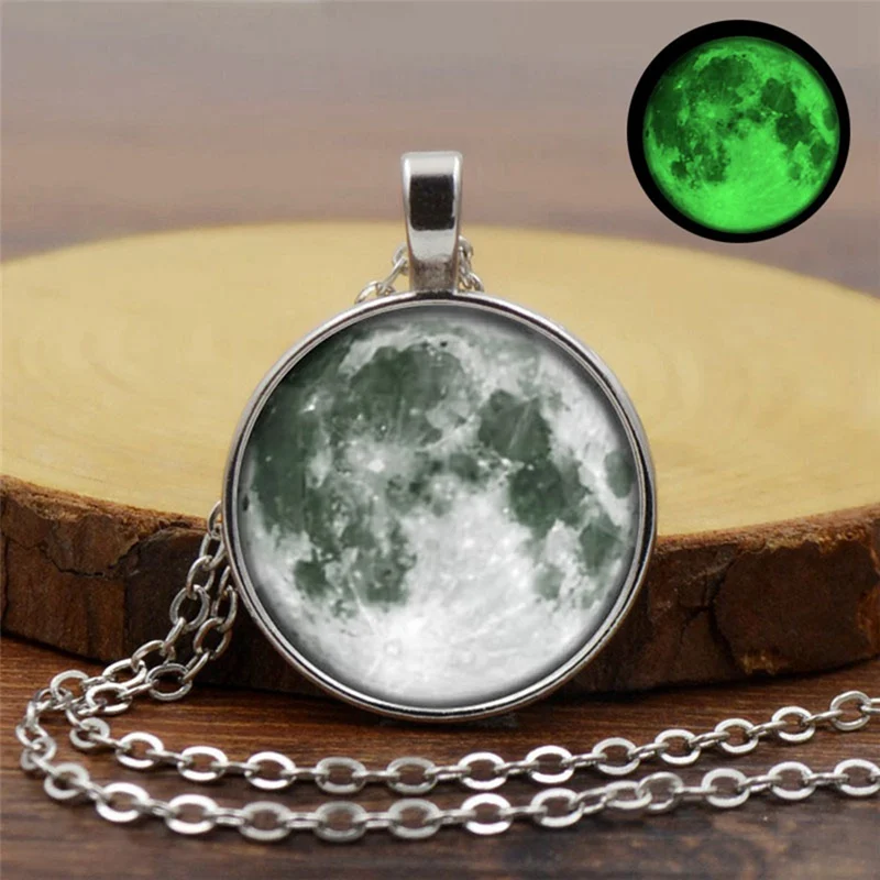 

Luminous Stone Pendant Necklace Full Moon Lunar Galaxy Planet Glass Necklace Creative Glow in the dark Jewelry Women Gifts
