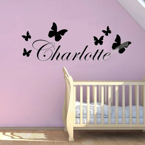 

beautiful Butterflies Wall Sticker Custom Name Wall Decal Removable Girls Name For Kids Bedroom Nursery Baby Room Mural fq612