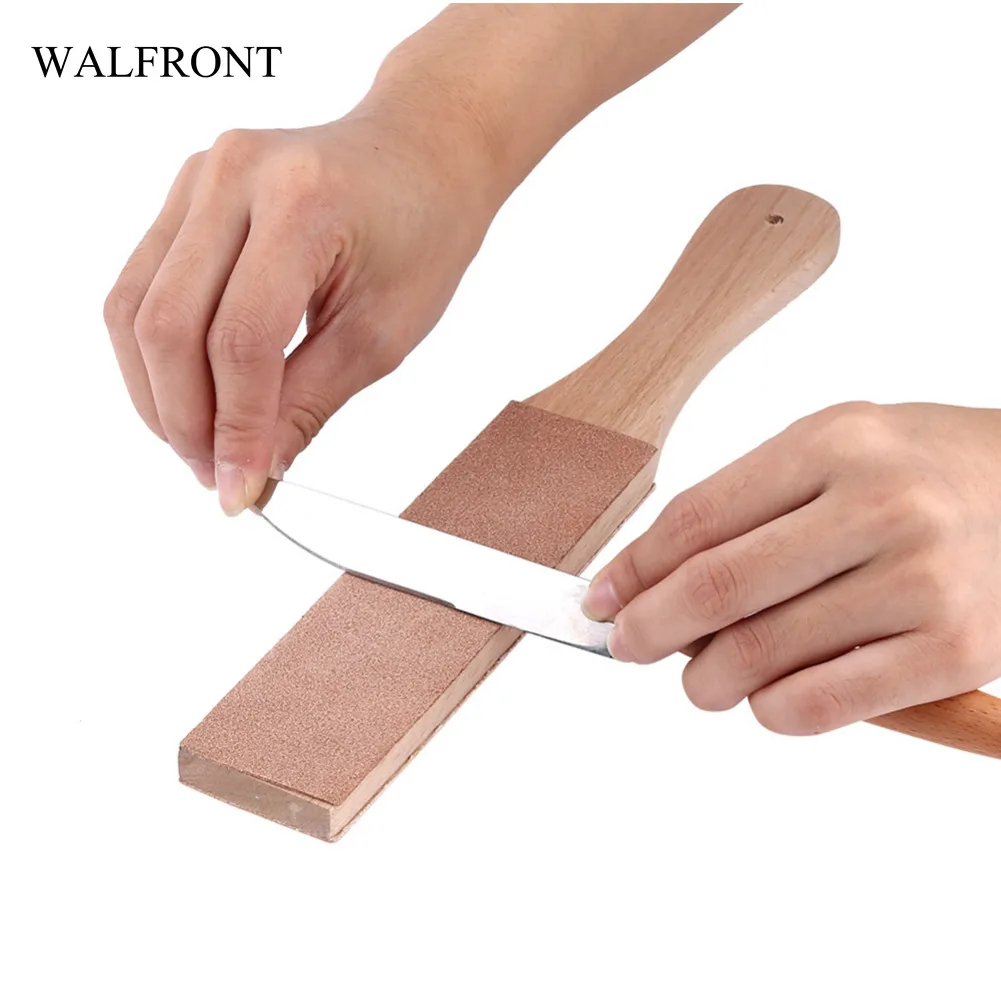 WALFRONT Wooden Leather Manual Straight Knife Sharpening Strop Handle